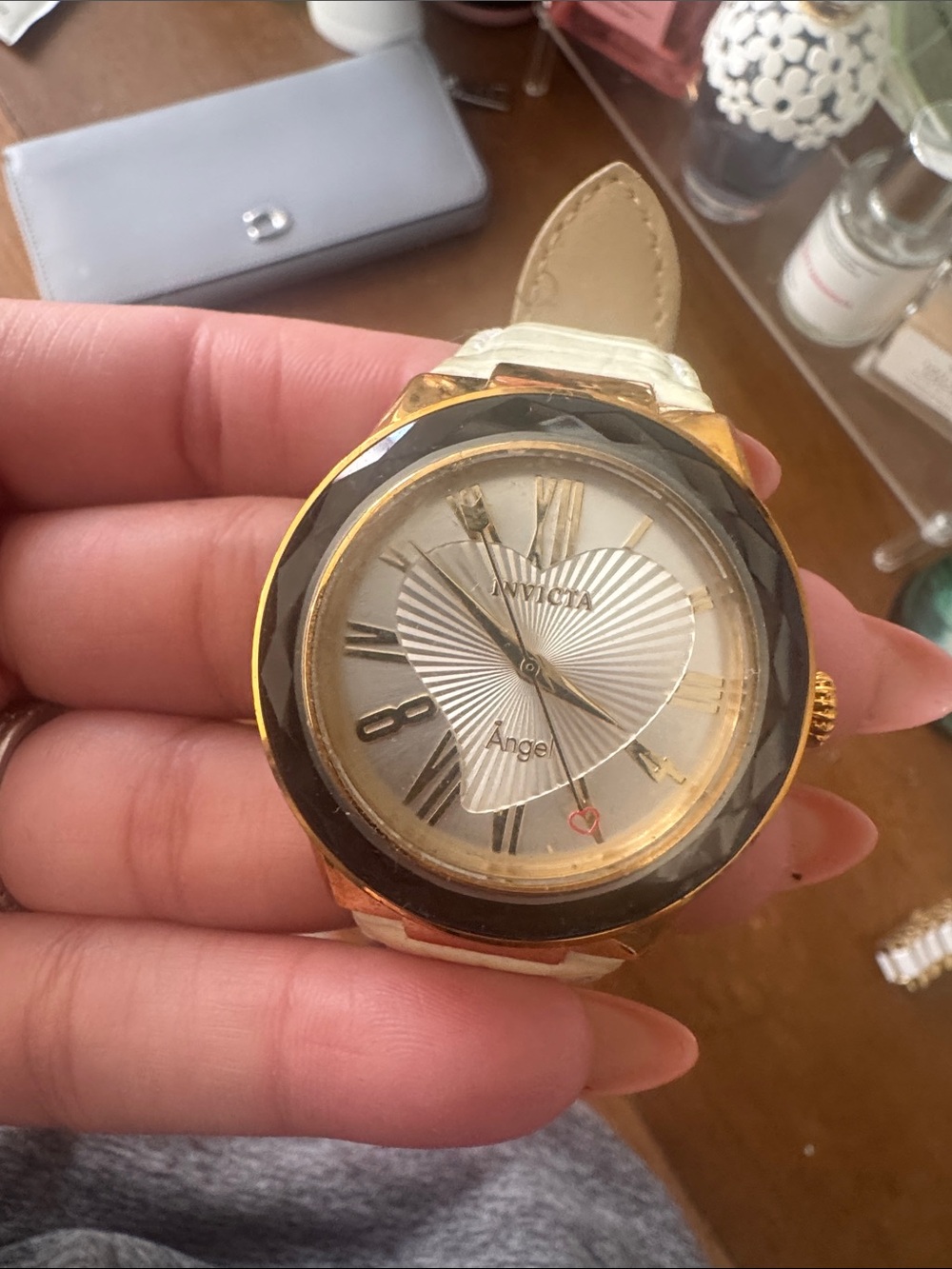 Invicta Gold-Tone Women's Watch with White Strap and Heart Dial